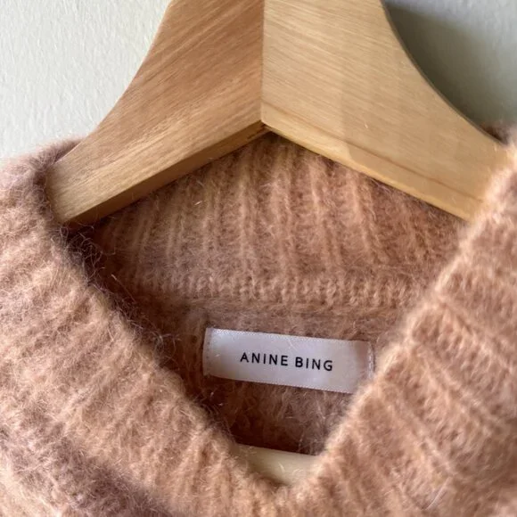 Anine Bing, Jordan Pointelle Mohair Blend Crop Sweater, Pink, Small - Picture 4 of 8
